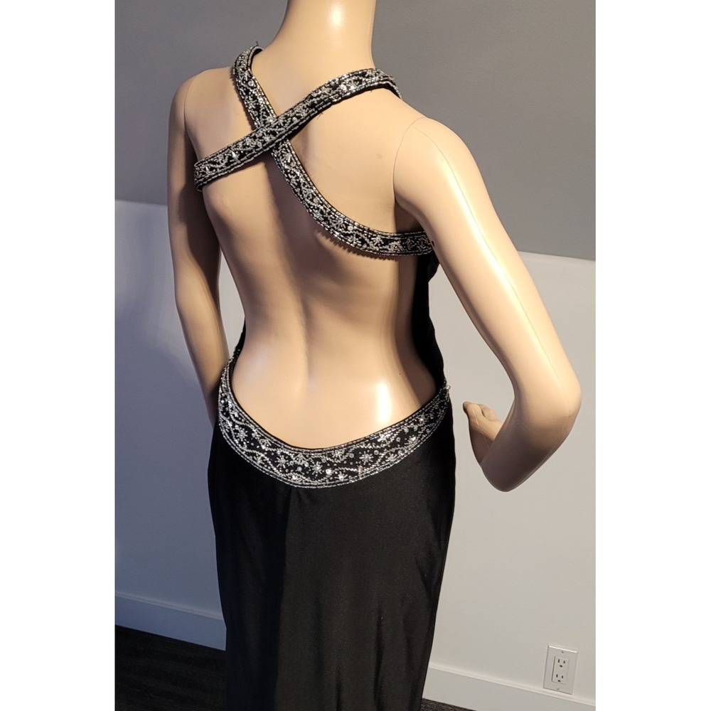 Ladies Black Elegant Dress With Side Zipper , Silver Beading Accents Size Small - Picture 9 of 15